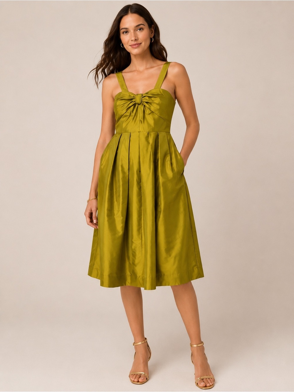 J.Crew 100% Silk Knot Front Cocktail Dress Size 8 Chartreuse Green Fit & Flare - Picture 1 of 12